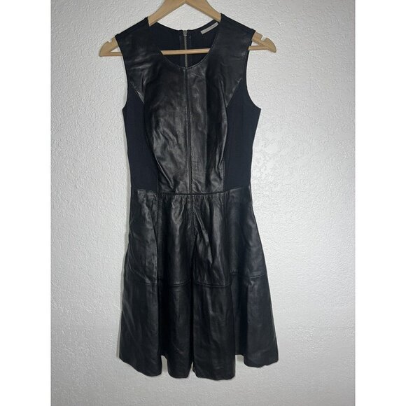 Halogen 100% LEATHER DRESS PONTE BLACK FIT FLARE CAREER SIZE 2 $295 (B) - Picture 7 of 12
